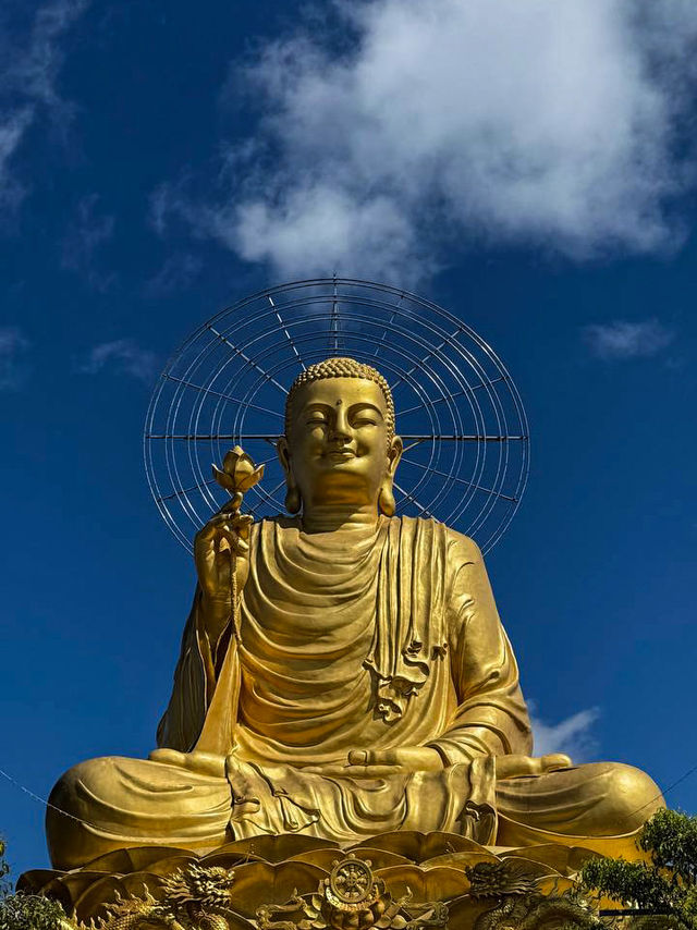 24 meter golden buddha dalat glowing under the midday sun