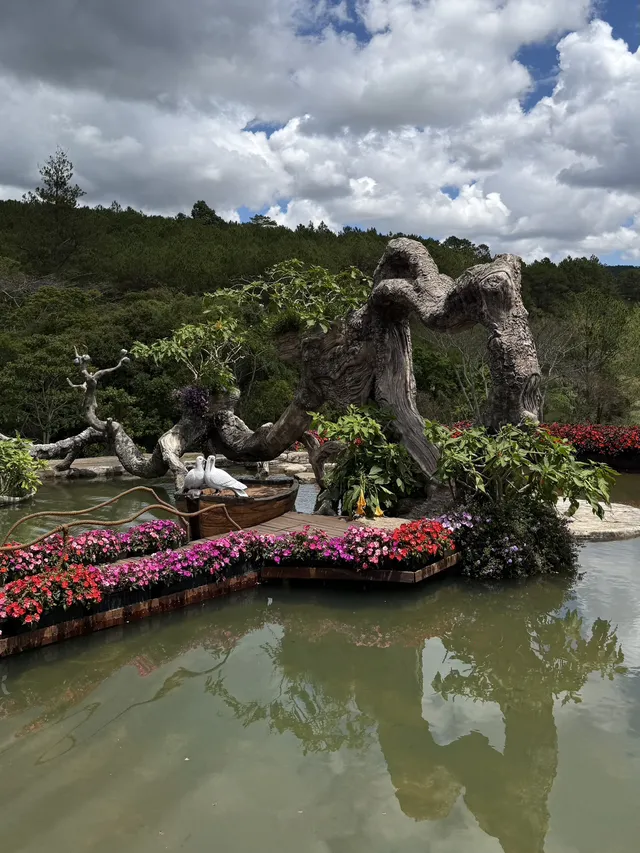 Giant virus statues and boxing gloves in COVID zone at Sculpture Tunnel Da Lat