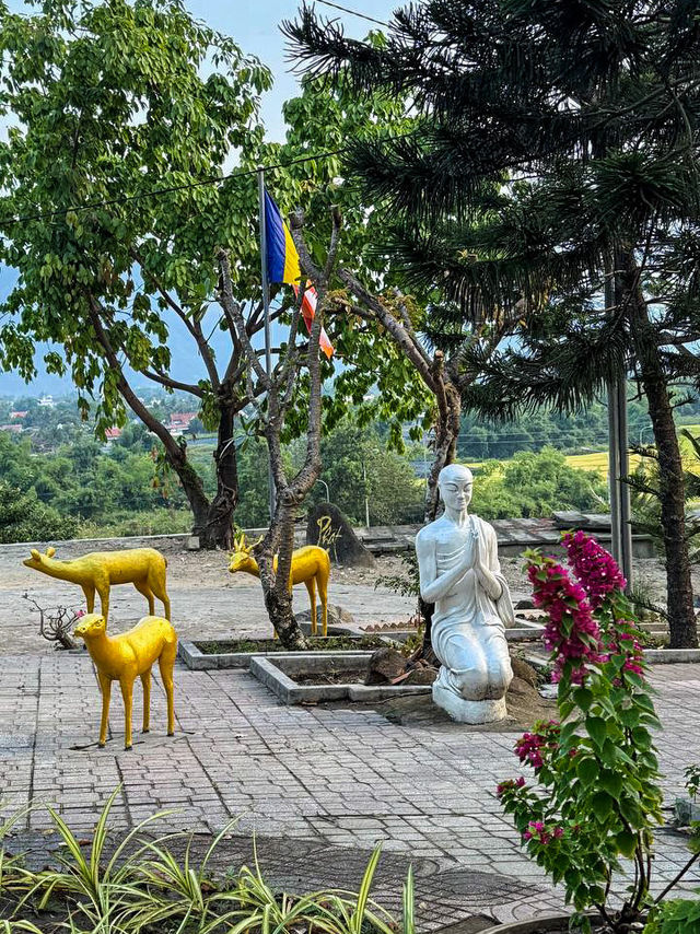 Panoramic view of green rice fields stretching to the coast from peaceful 48m buddha vietnam