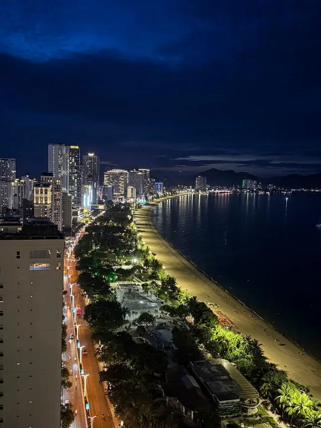 Panoramic bay view from Sky Lounge Nha Trang at sunset