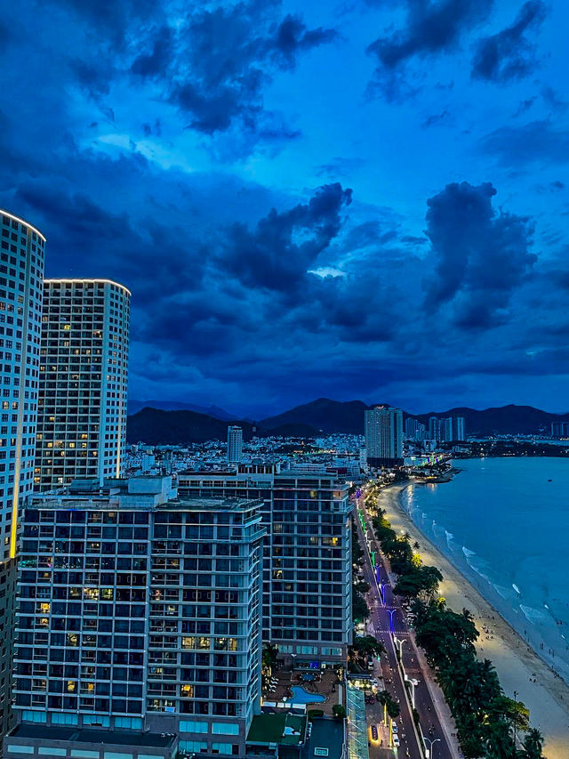 City lights view from Sheraton 28th floor sunset rooftop bar Nha Trang