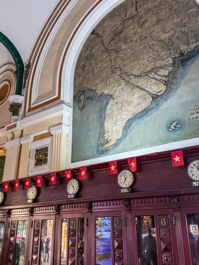 Large map of Saigon and its surroundings on the wall of Saigon Central Post Office