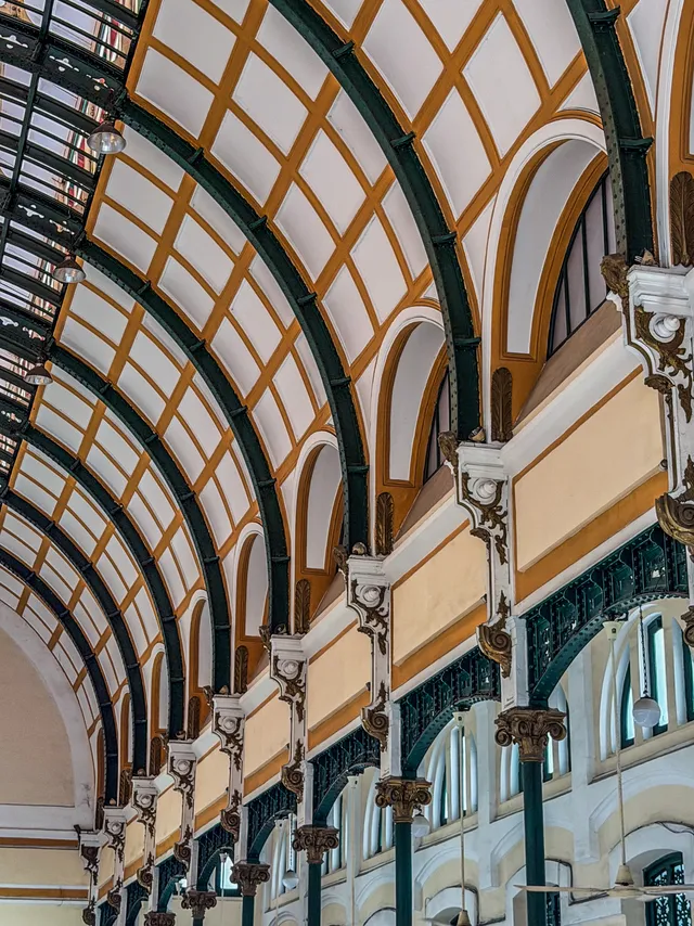 Iron framework ceiling designed by Gustave Eiffel in Saigon Central Post Office