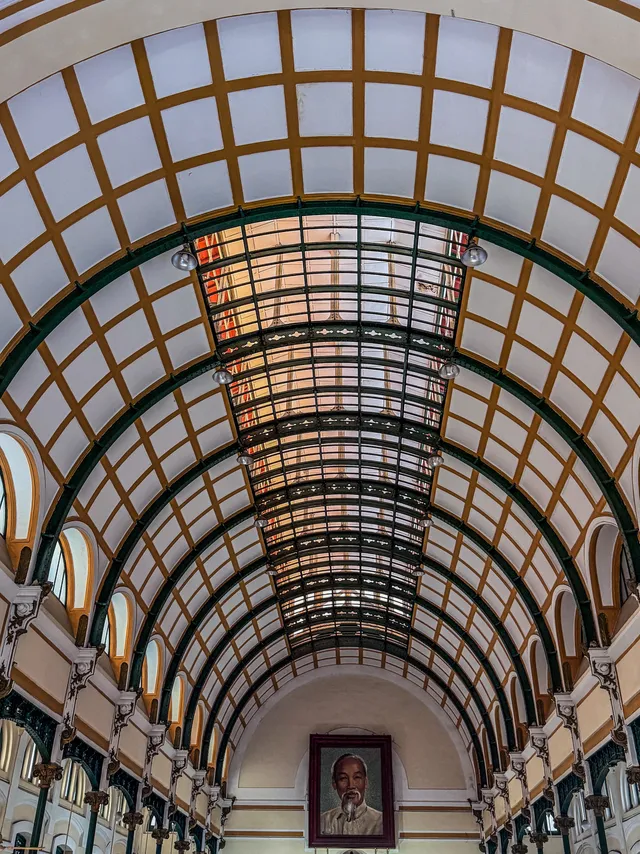 Iron framework ceiling designed by Gustave Eiffel in Saigon Central Post Office