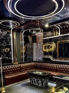 Private karaoke room with neon lights at Karaoke Ngoc Linh Nha Trang