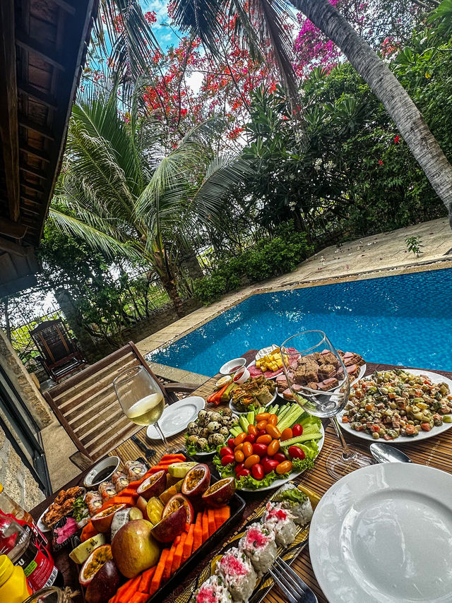 Breakfast spread by the private pool at private pool villa nha trang