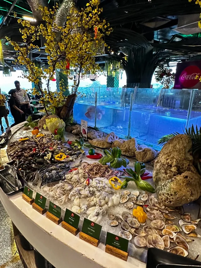 Buffet spread with fresh vegetables and salads at Đà Lạt Buffet BBQ Nha Trang