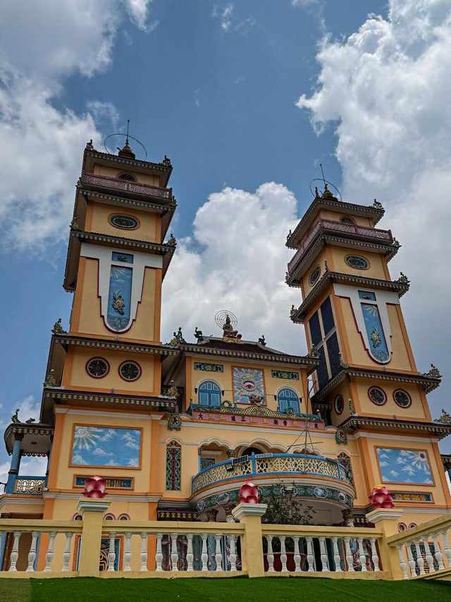 Giant Eye of God painted on the facade of Cao Dai Temple Da Lat