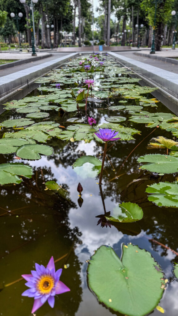 Tao Dan Park and Hung Kings Temple Saigon with bronze statue and gardens