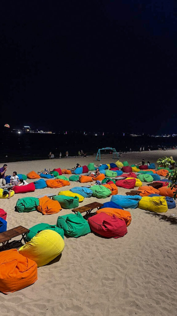 Happy Beach Nha Trang colourful beanbags sunset Tran Phu