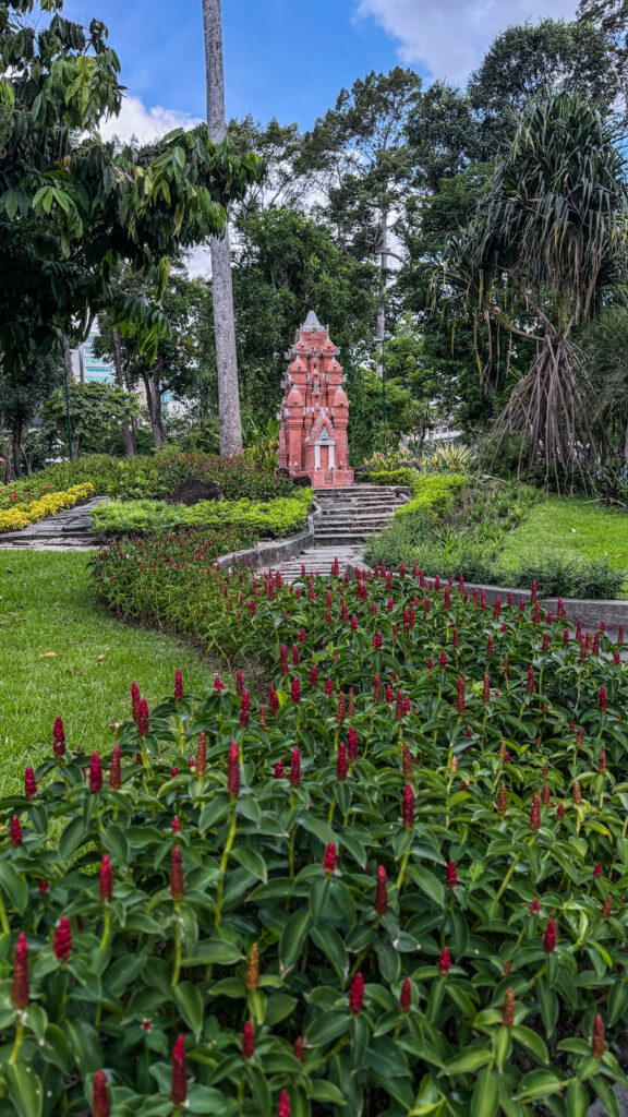 Tao Dan Park and Hung Kings Temple Saigon with bronze statue and gardens