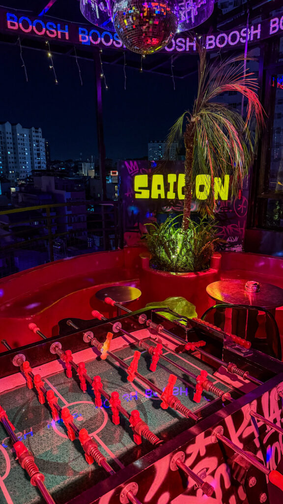 Boosh 2 Rooftop DJ set and city lights on Bui Vien Saigon