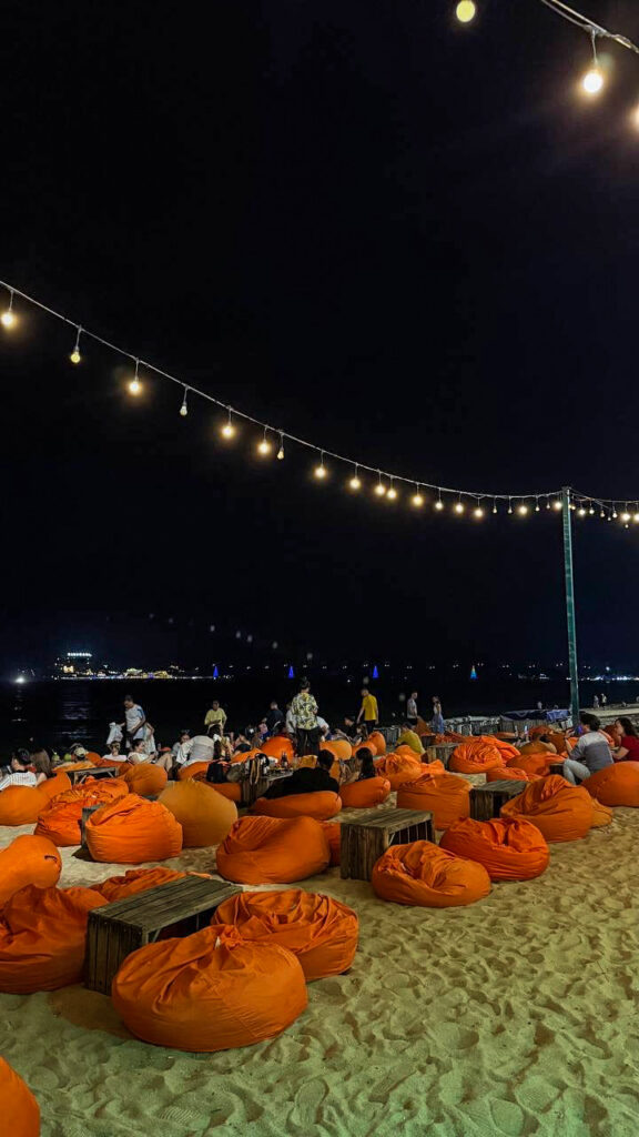 Z Beach Nha Trang orange beanbags and DJ on the sand