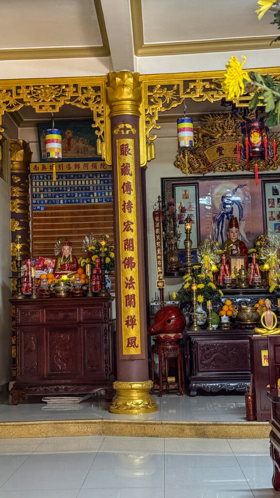 Nghia Huong Pagoda Quan Am statue and lotus pond Nha Trang Vietnam
