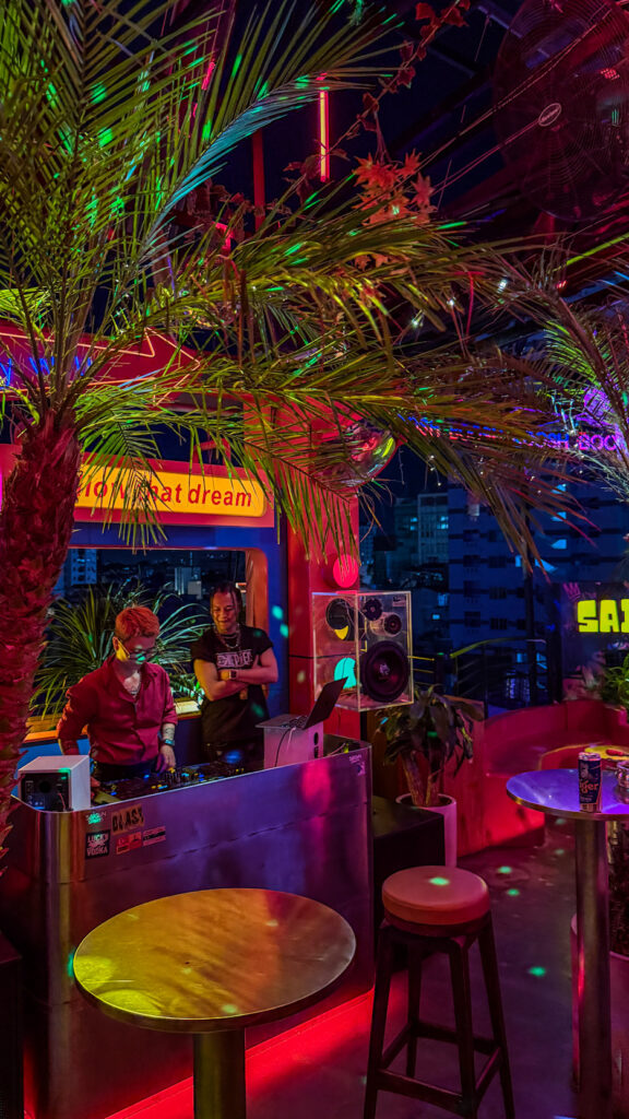 Boosh 2 Rooftop DJ set and city lights on Bui Vien Saigon