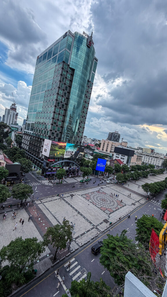 Nguyễn Huệ walking street promenade at night with fountain and city lights Saigon