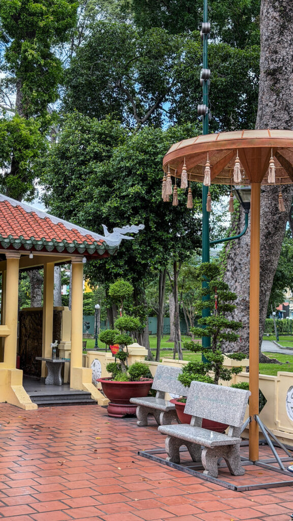 Tao Dan Park and Hung Kings Temple Saigon with bronze statue and gardens