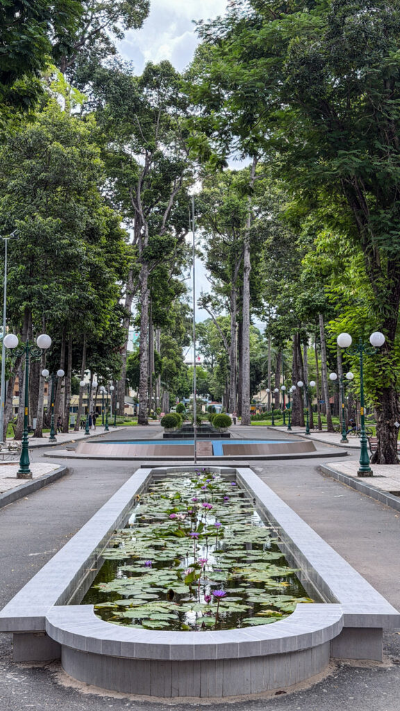 Tao Dan Park and Hung Kings Temple Saigon with bronze statue and gardens