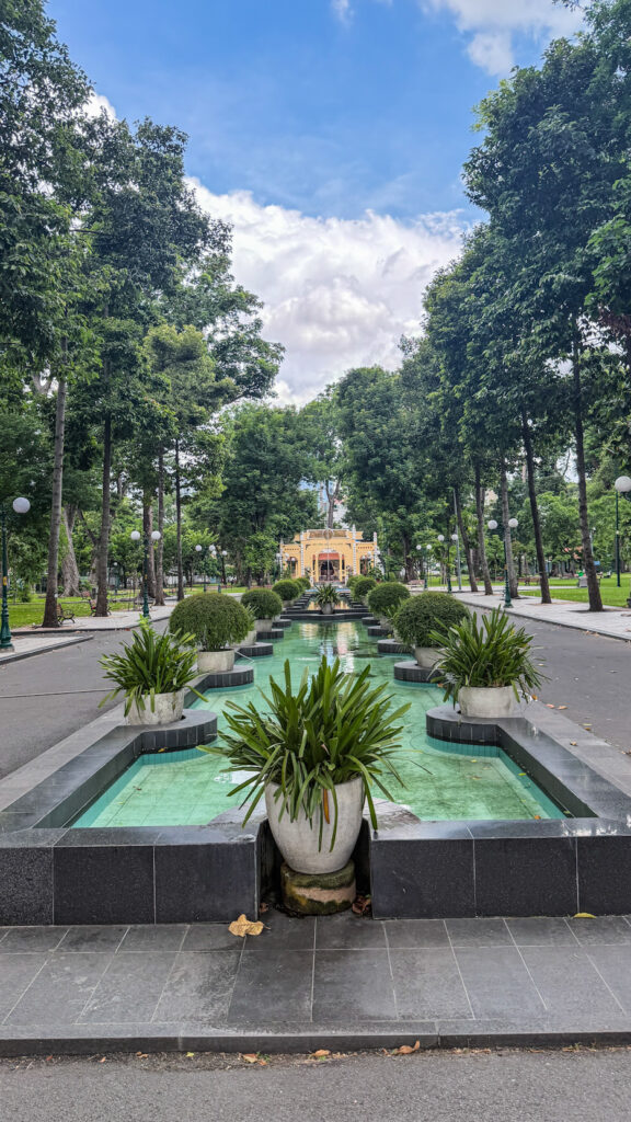 Tao Dan Park and Hung Kings Temple Saigon with bronze statue and gardens