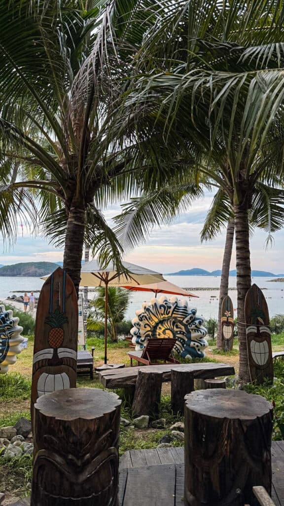 Liberade Coco Beach Bar panoramic bay view and sunset Nha Trang Vietnam