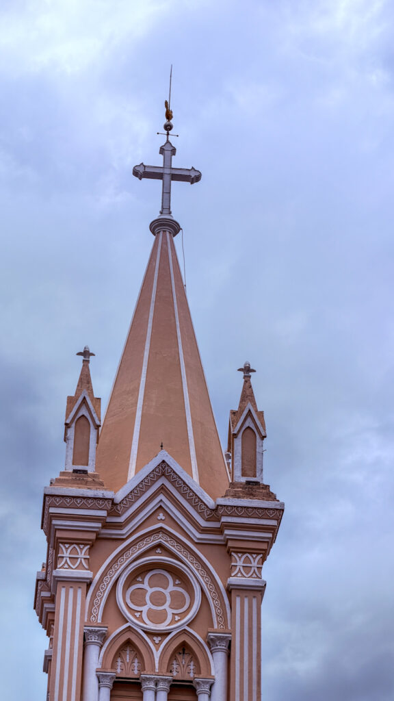 Danang Cathedral pink church with rooster bell tower Da Nang