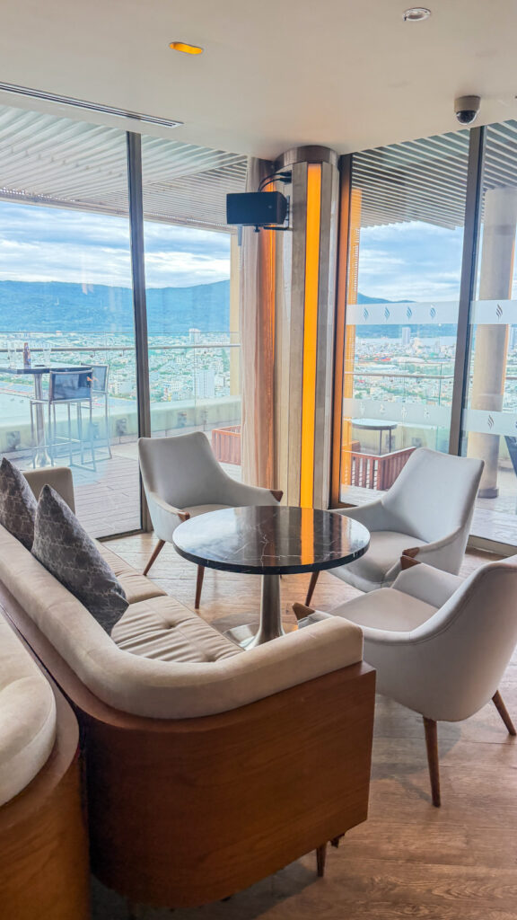 The Sail Hilton Da Nang rooftop with Han River sunset view