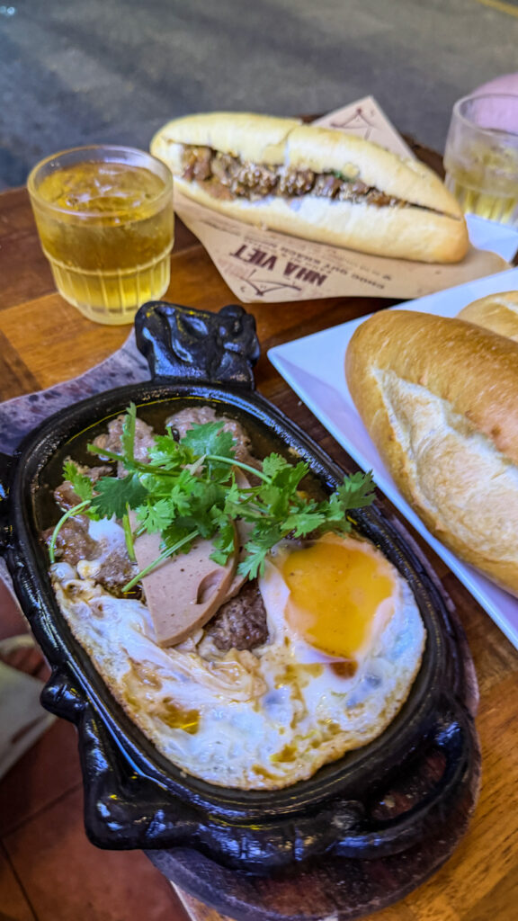 Nhà Việt bánh mì and bò né with free iced tea Da Nang