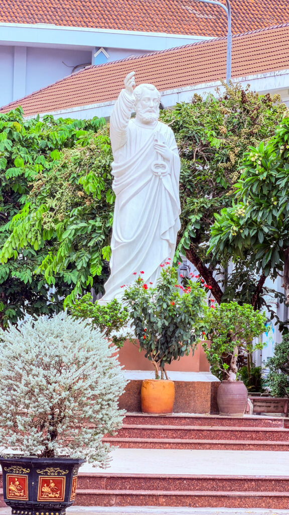Danang Cathedral pink church with rooster bell tower Da Nang