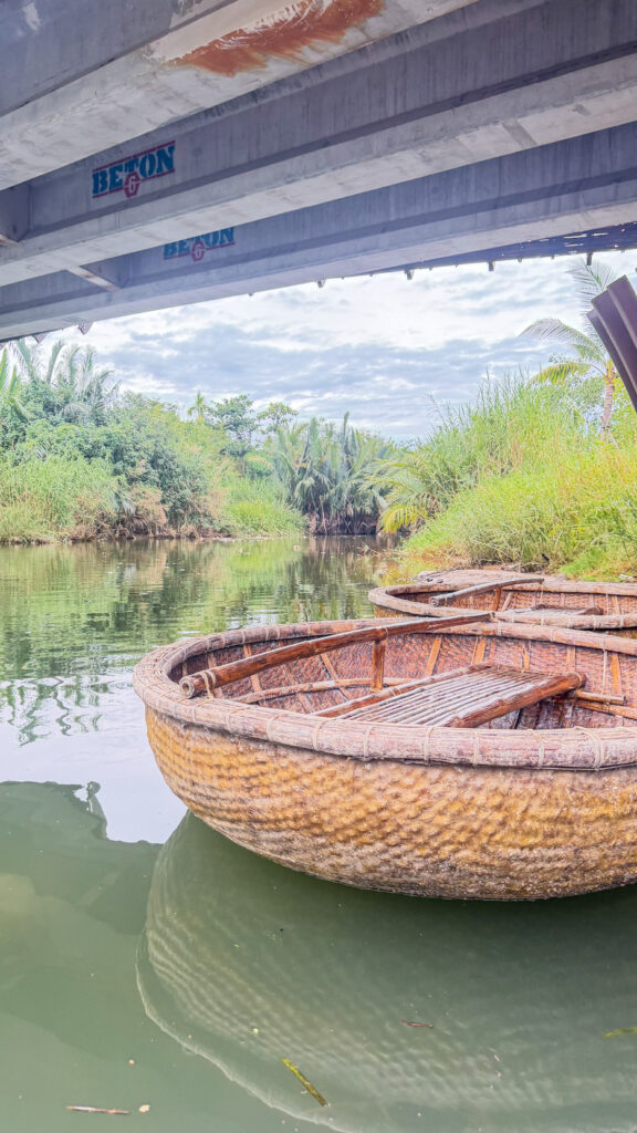 Round bamboo basket boat on nipa palm river Hoi An

