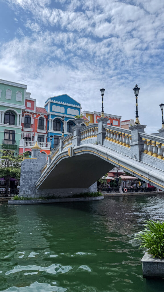 Grand World Venice Canal Phu Quoc gondola ride and colourful buildings