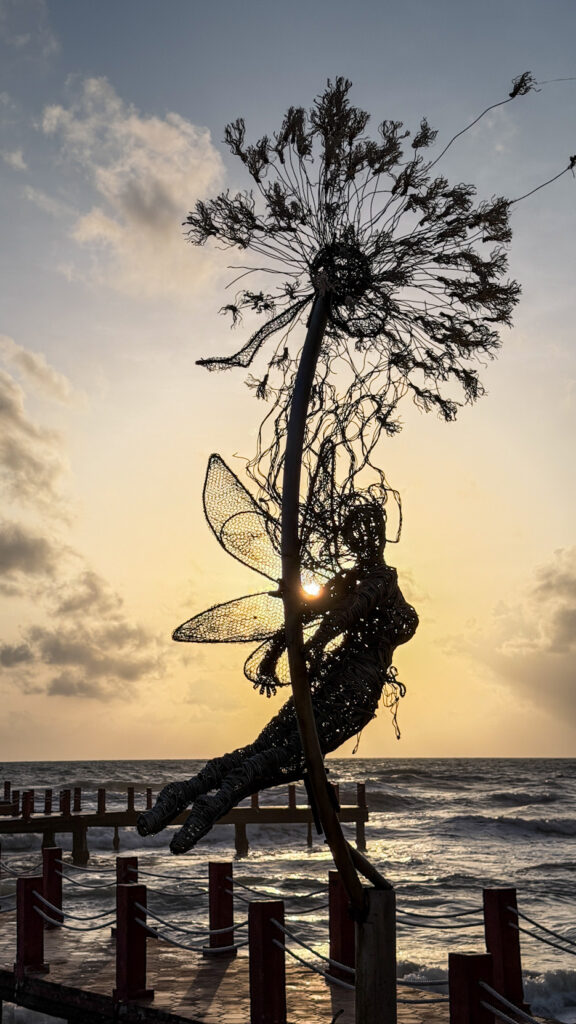 Sunset Sanato Phu Quoc giant elephant sculptures on stilts at sunset