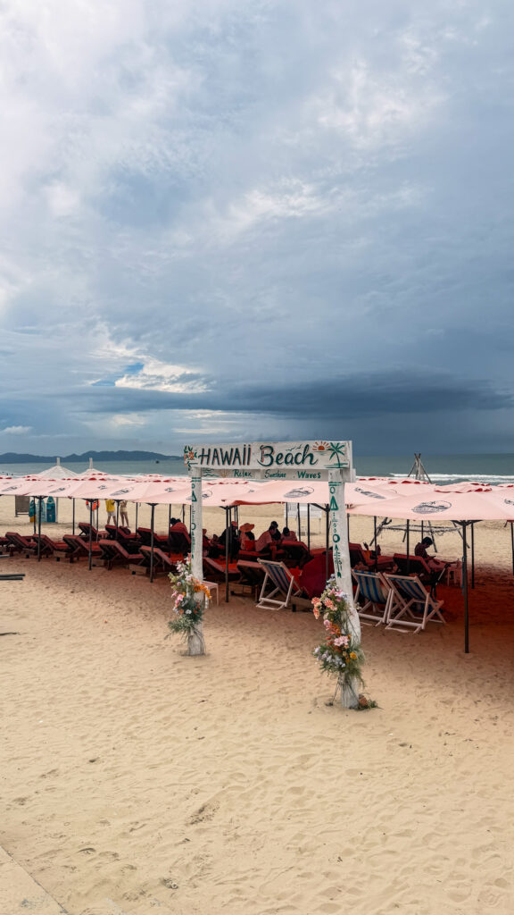 Back Beach Bãi Sau in Vung Tau with beach chairs and umbrellas along the sand