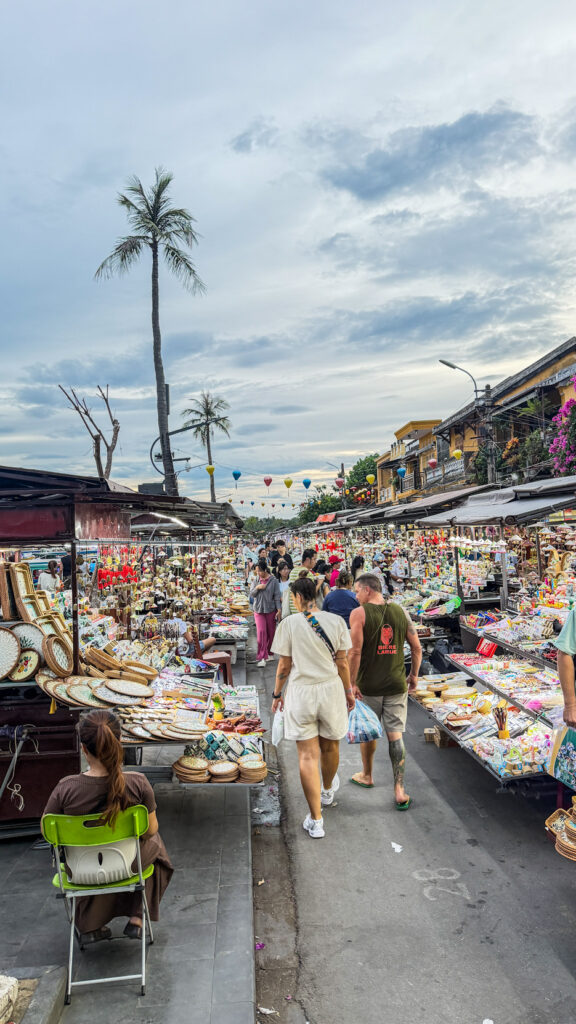 Night market on Nguyen Hoang street in Hoi An Vietnam

