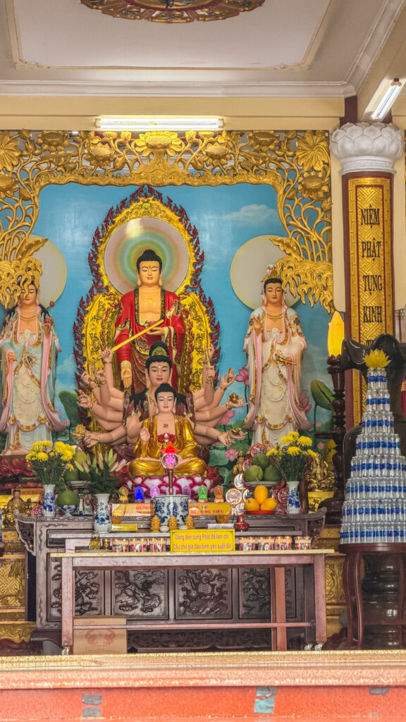 Vietnamese Buddhist temple with colorful decorative elements
