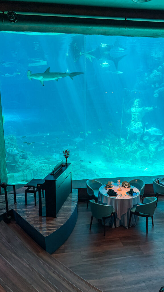 Deep Sea Restaurant VinWonders Phu Quoc sharks swimming underwater