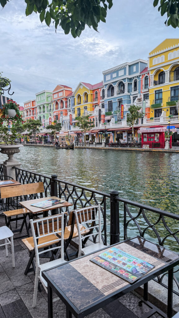 Grand World Venice Canal Phu Quoc gondola ride and colourful buildings