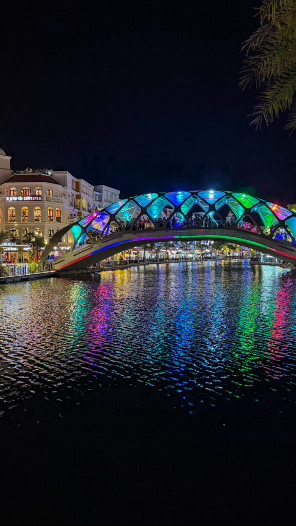 Grand World Venice Canal Phu Quoc gondola ride and colourful buildings