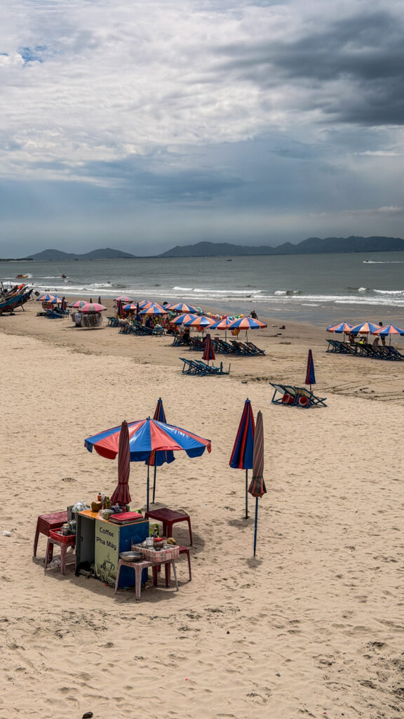 Beach chairs and umbrellas at Back Beach in Vung Tau