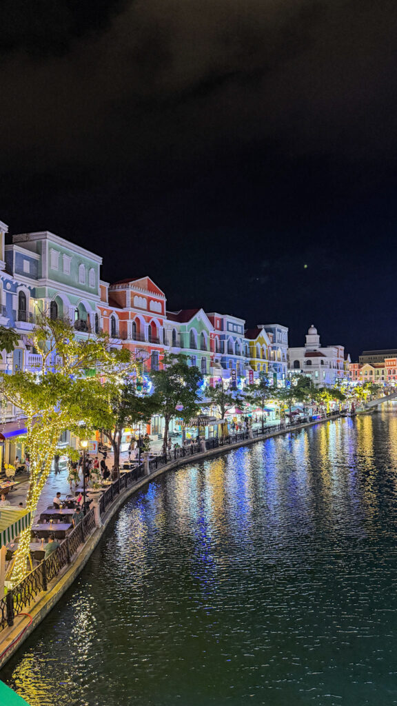 Grand World Venice Canal Phu Quoc gondola ride and colourful buildings