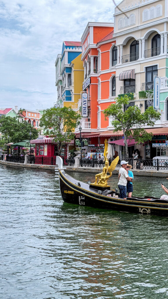 Grand World Venice Canal Phu Quoc gondola ride and colourful buildings