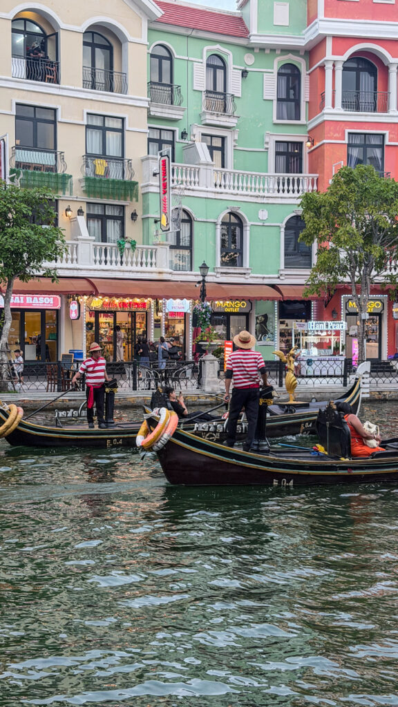 Grand World Venice Canal Phu Quoc gondola ride and colourful buildings