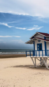 Beach chairs and umbrellas at Back Beach in Vung Tau