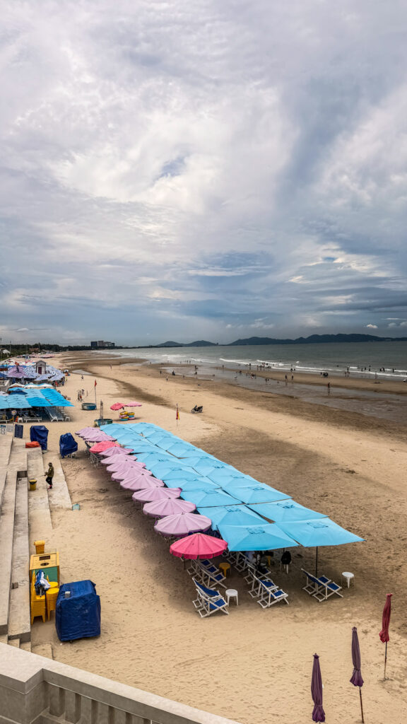 Beach chairs and umbrellas at Back Beach in Vung Tau