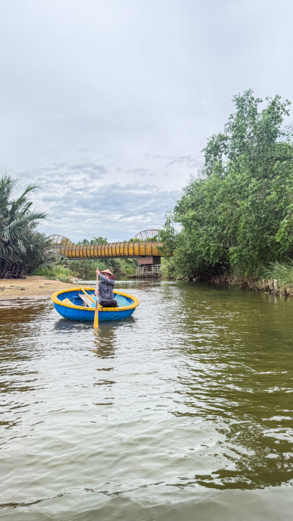 Round bamboo basket boat on nipa palm river Hoi An

