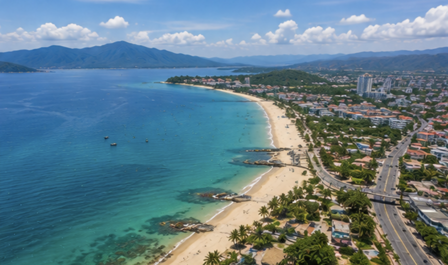 Cam Ranh Vietnam Nha Trang coastline beach aerial view