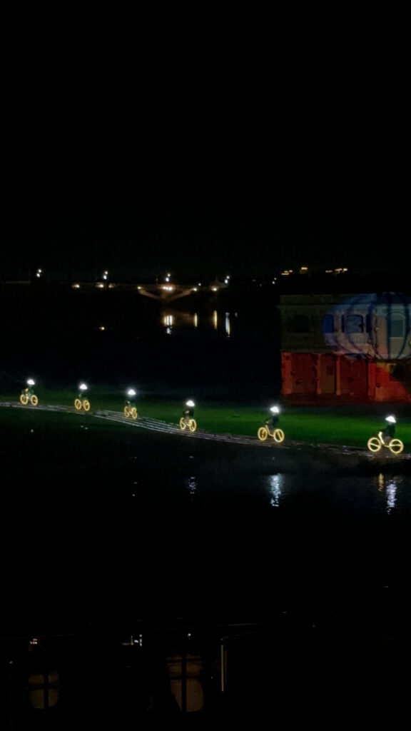 Hoi An Memories Show fireworks finale over river stage at night