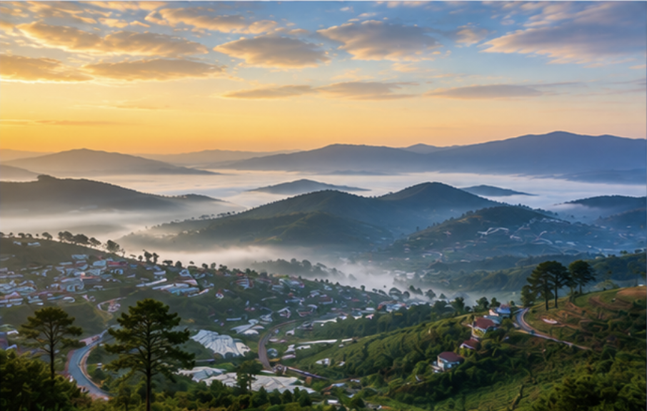 Mountain landscape and hills around Da Lat
