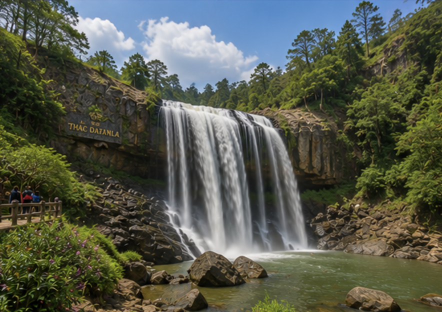 Waterfall surrounded by forest near Da Lat