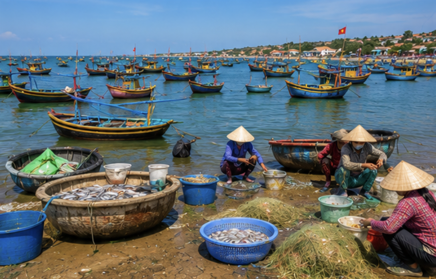 Fishing boats and local life at Mui Ne Fishing Village