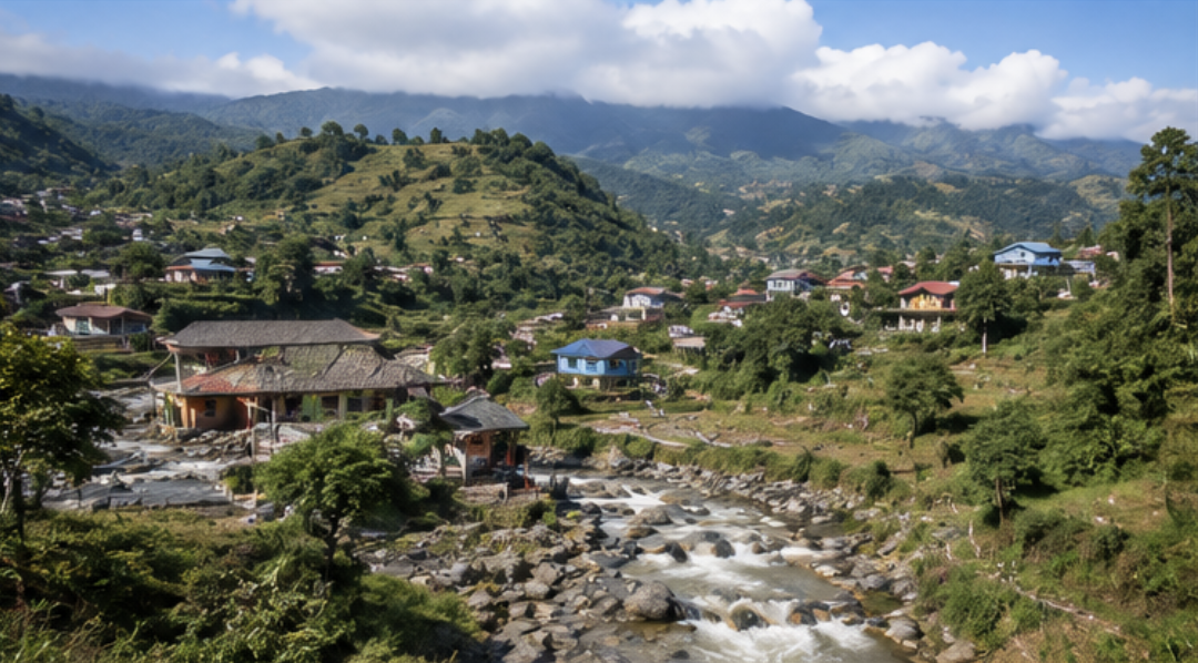 Traditional village in the mountains near Sapa